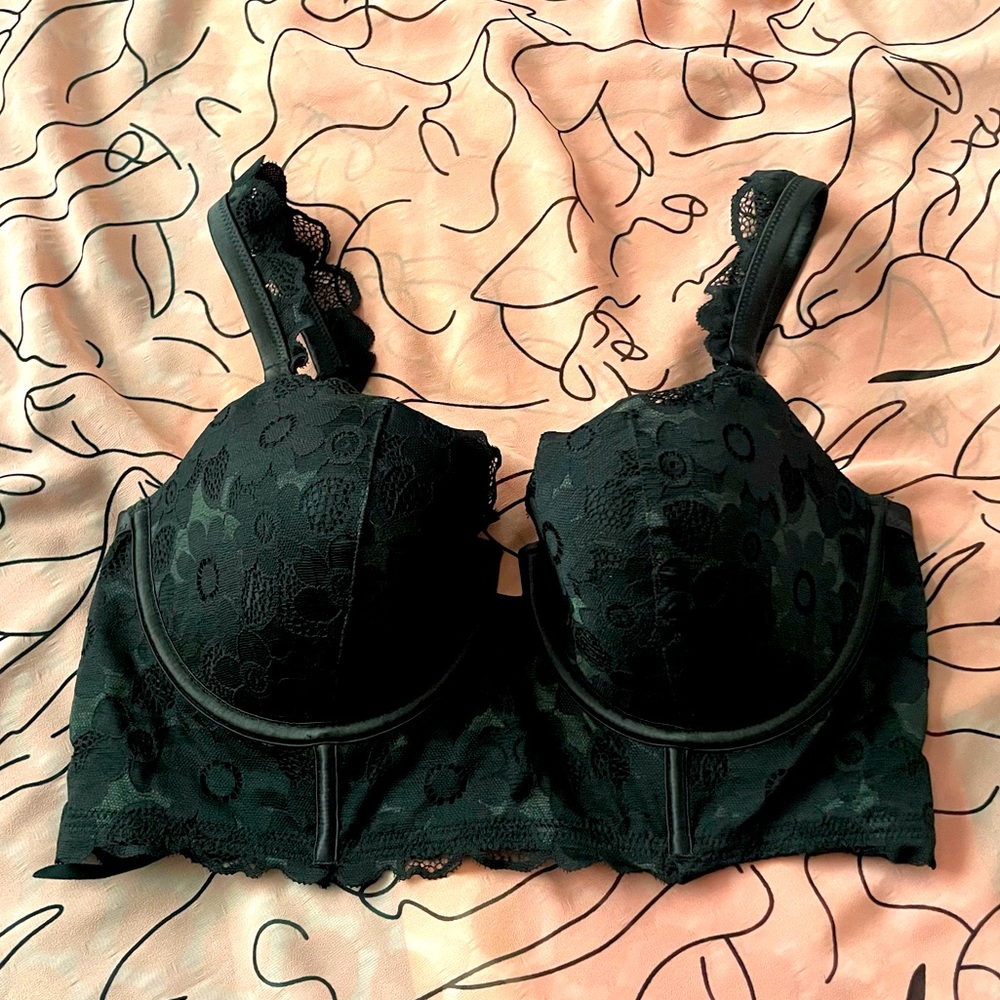Aerie Black and green balconette longline bra